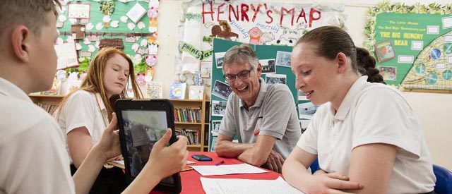 pupils at Redwood Primary School carry out interview at Memory Fayre