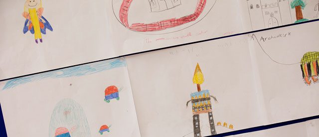 children's Waddington inspired artworks at the Portraits & Places event